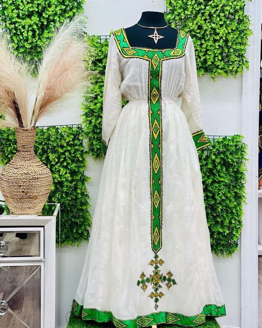 green emerald velvet dress Off-Shoulder Green Ethiopian Wedding Dress – Elegant Shine & Herit –  Shiromeda Threads main image 0